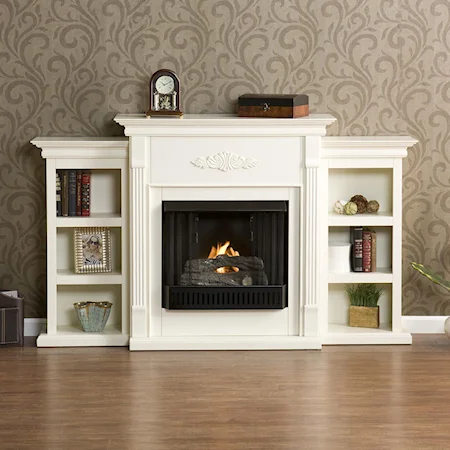 Tennyson Ivory Gel Fuel Fireplace With Bookcases